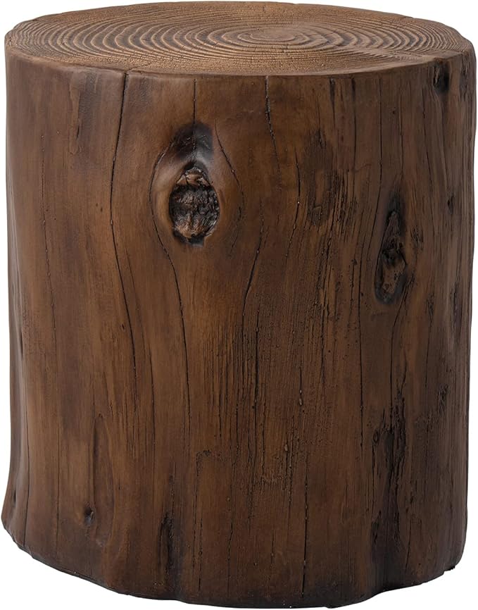 SUNBURY Stump Side Table, Concrete Side Table Garden Stool, Brown Tree Stump Plant Stand Holder for Garden Household Living Room