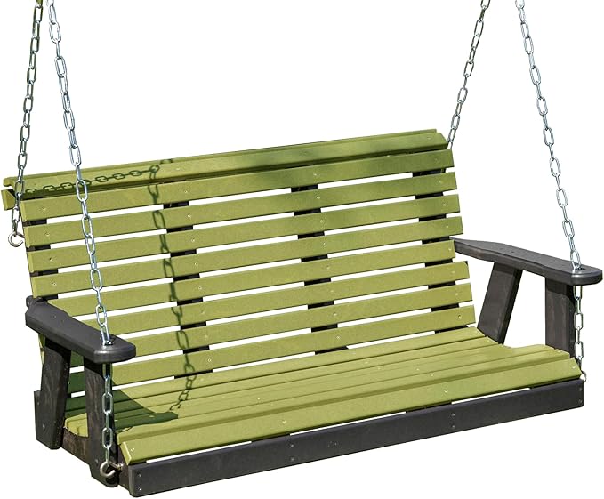Poly Lumber Wood 5FT Porch Swing Amish Craftsmandship Made in USA HDPE with No wood fibers and 1000 lbs Limit. Stainless Steel Hardware.Signature Rollback design for Patio Outdoor Backyard Garden Park