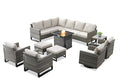 Patio Sectional Furniture Set with Fire Pit Table: 10 Pieces Wicker Patio Conversation Set with L Shaped Sofa, Outdoor Swivel Glider Rocker, Rattan Club Chairs, Ottomans, Removable Cushions Beige