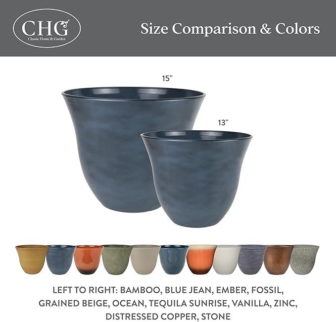 Classic Home and Garden Honeysuckle Resin Planters - Lightweight Indoor & Outdoor Plant Pots - UV-Resistant Plastic Flower Pots - Pot Planters for Flowers & Herbs (15" Zinc Grey)