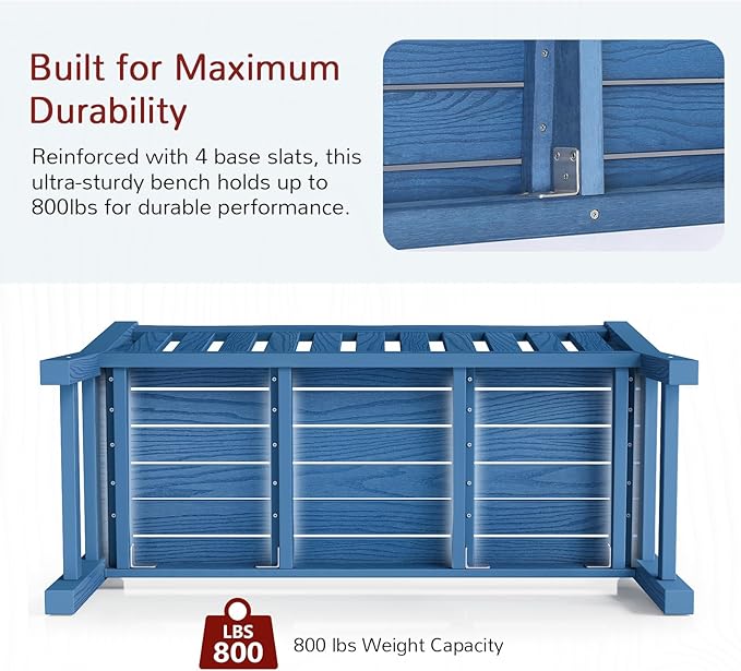 Stoog Outdoor Benches Set of 2, 2-Person All-Weather HIPS Garden Bench with 800 lbs Weight Capacity, Never Rot or Fade, Used for Patio, Deck, Backyard, Blue