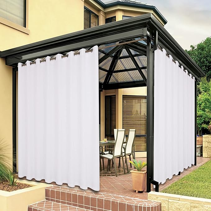 BONZER Waterproof Indoor/Outdoor Curtains for Patio Thick Privacy Wide Grommet Curtains for Bedroom, Living Room, Porch, Pergola, Cabana, 1 Panel, 110W x 120L inch, White