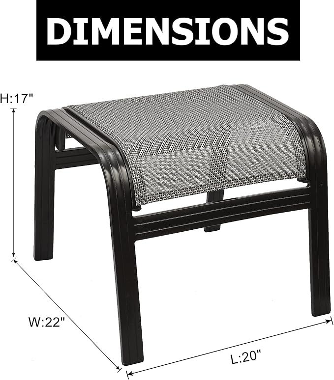 Outdoor Foot Rest for Patio Ottomans Metal Seat Patio Footstools Furniture Outside Stools Small Chair 2 Set Grey, 2 Pack-grey, 22inch*20inch*17inch