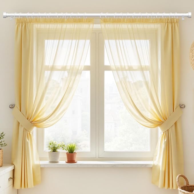 Curtain Rods for Windows 48 to 84, 1 Inch Adjustable White Heavy Duty Long Curtain Rod, Modern Style Indoor Outdoor Window Drapery Rods with End Caps, Size 32" - 90"