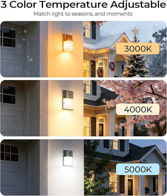 CINOTON 30W 3CCT LED Wall Pack Light with Dusk to Dawn Sensor, 3000K/4000K/5000K Selectable, 3600LM, Outdoor Wall Lights IP65 Waterproof LED Security Flood Lighting for Garage Porch UL-Listed 2 Pack