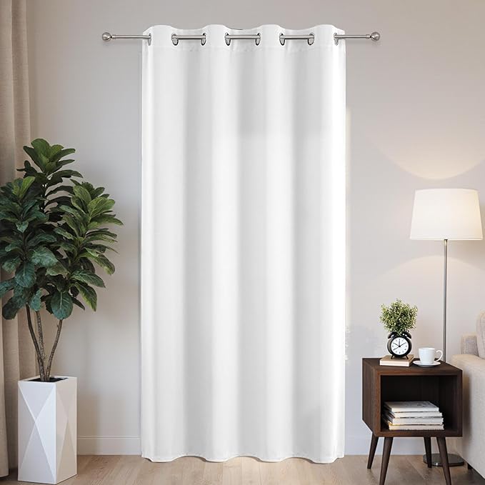 Joydeco Blackout Patio Sliding Door Curtains 90 Inches Long, Grommet Privacy Room Divider Curtains, Extra Wide Thermal Blackout Drapes for Bedroom Living Room (Pure White, 60Wx90L, 1 Panel)