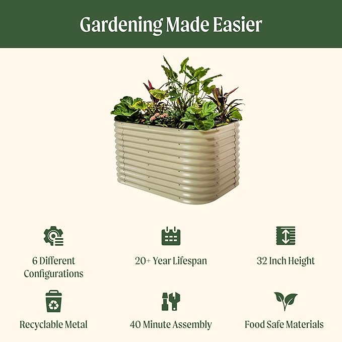 32" Extra Tall Raised Garden Bed Kits, 3.5 x 5 x 2.7ft Raised Planter Box Outdoor, 2 x 6.5 x 2.7ft Deep Root 6 in 1 Modular Metal Raised Beds for Gardening Vegetables Flowers Fruits - British Green