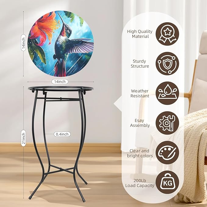 Small Outdoor Table, 21 Inch Heigh Weather Resistant Metal Round Outdoor Indoor End Table Side Table for Patio Yard Porch Balcony Garden Bedside, Easy Assemble