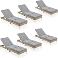HOMREST Outdoor Chaise Lounge Chair Set of 6, Patio Wicker Lounge Chairs with Adjustable Backrest, Rattan Pool Sunbathing Chaiser with Removable Cushion (Grey)
