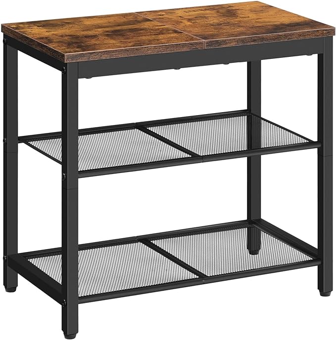 HOOBRO Shoe Bench, 3-Tier Shoe Rack, Industrial Shoe Organizer Storage Bench, 19.7 inches Entry Bench with Mesh Shelves, for Entryway, Living Room, Hallway, Easy Assembly, Rustic Brown BF50HX01