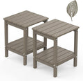 GREENVINES Adirondack-Outdoor-Side-Table | Set of 2 | Wood Grain | 14 x 13 Inches | HDPE Plastic | All Weather | Desert Brown | Outside End Tables | Storage Shelf | for Patio