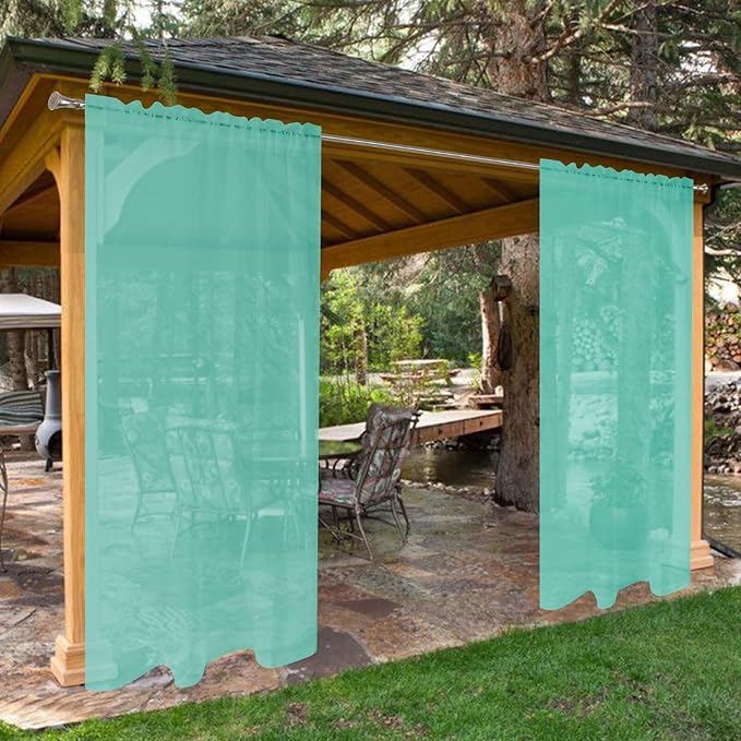 SpaceDresser Waterproof Outdoor Sheer Curtains for Patio - 4 Panels Rod Pocket Indoor Voile Sheer Curtain for Living Room,52W x 96L inch, Turquoise