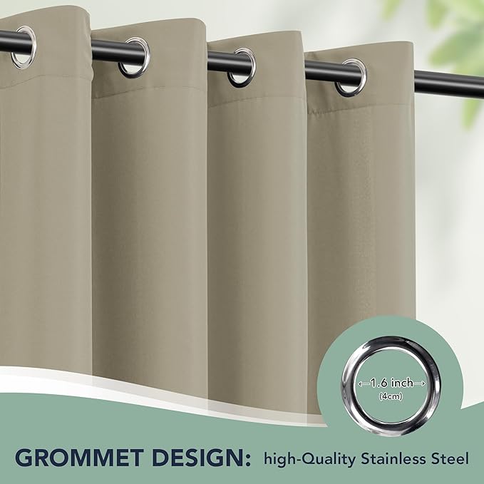 Outdoor Curtains for Patio Waterproof - 6 Panels Privacy Weatherproof Outside Curtains with Grommets for Pergola, Gazebo, Porch, Cabana, Balcony, 54 x 108 Inch, Taupe