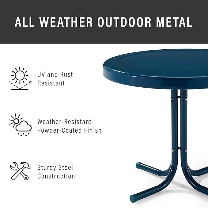 Crosley Furniture Griffith Weather Resistant Retro Metal Outdoor Side Table for Patio, Deck, Porch, Navy