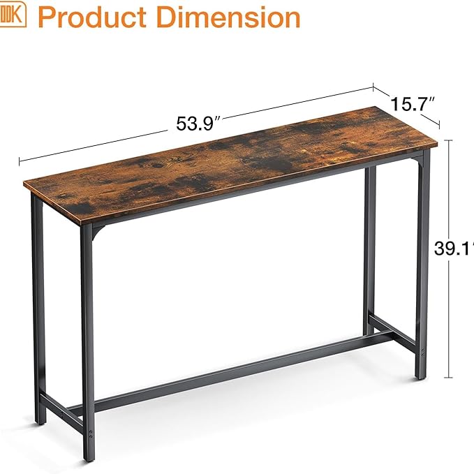 ODK 54 Inch Bar Table, Bar Height Pub Table, Counter Height Bar Table, Rectangular High Top Kitchen & Dining Counter Tables with Sturdy Legs & Easy-to-Clean Top, Indoor use, Rustic Brown