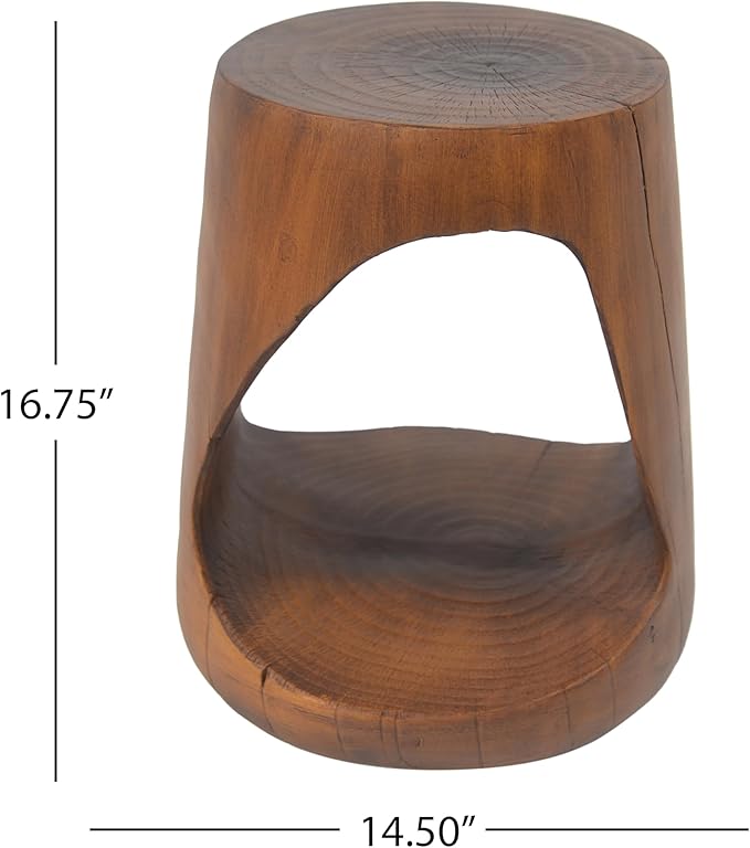 Christopher Knight Home Novi Outdoor Side Table, Hollow Round-shaped Decorative Accent Side End Table, Garden Stool for Patio Balcony Beach Pool, Lightweight Concrete, Wood-Like Texture, Antique Brown