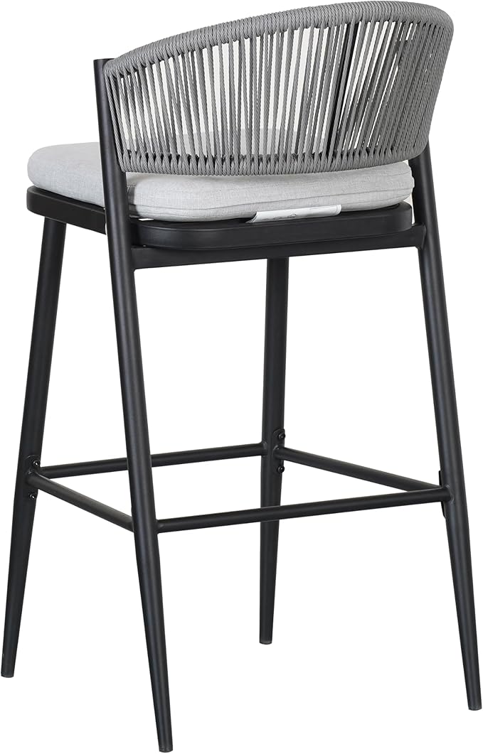 Christopher Knight Home Hearth 30.25" H Patio Barstools Set of 2, Woven Wicker Counter Stool, PE Rattan Scallop-Shaped Backrest Bar Chair, Metal Frame Barstool for Backyard Balcony Garden, Black