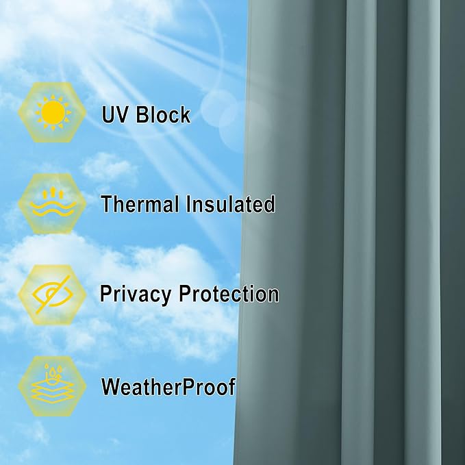 NICETOWN Outdoor Curtain for Patio Waterproof Extra Wide 100 in, Sun Blocking Vertical Blinds Thermal Insulated Stainless Grommet for Front Porch/Gazebo/Pergola, Slate Gray, 1 Piece, 84 in L