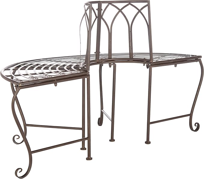 SAFAVIEH Outdoor Furniture Collection – Abia Rustic Brown Wrought Iron 50-Inch Curved Tree Bench, Garden & Patio Seating (PAT5018B)