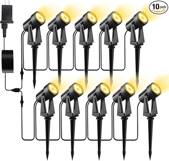 Low Voltage Landscape Lighting,10 Pack Outdoor LED Landscape Spotlights with Transformer 27V Garden Lights Pathway Lights IP65 Waterproof 3000K Warm White