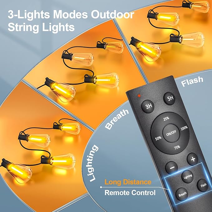 Outdoor String Led Patio Lights - 200Ft 60M Outside Waterproof Light with Remote Dimmable ST38 Shatterproof Bulb Hanging Outdoor Electric Lighting for Backyard Yard Gazebo Porch Party