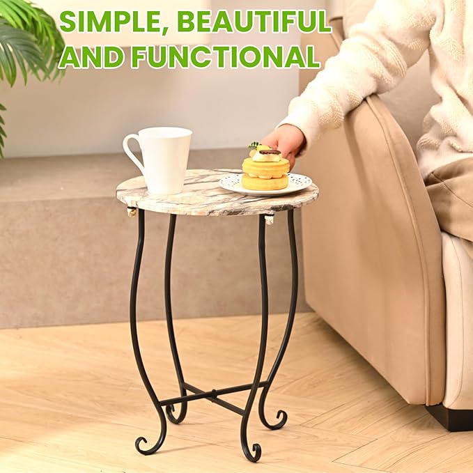 Patio Side Table, Versatile 14" Round Side Table for Balcony Yard Porch Bedside Rocking Chair and Pool Chair, Weather Resistant Metal Accent Table for Indoor Outdoor Use, Easy Assembly