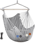 Hammock Chair Large Hammock Swing, 110 x 150cm Load 150kg, Cotton Hammock Chair Metal Spread Bar Wide Seat Swing Chair(Grey)