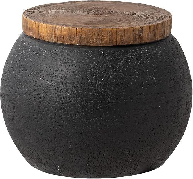 SUNBURY Outdoor Indoor Side Table, 14" W Outdoor End Tables for Patio, Accent Side Table, Decorative Garden Stool Wooden-Look Top Concrete for Livingroom Bedroom, Garden, Backyard