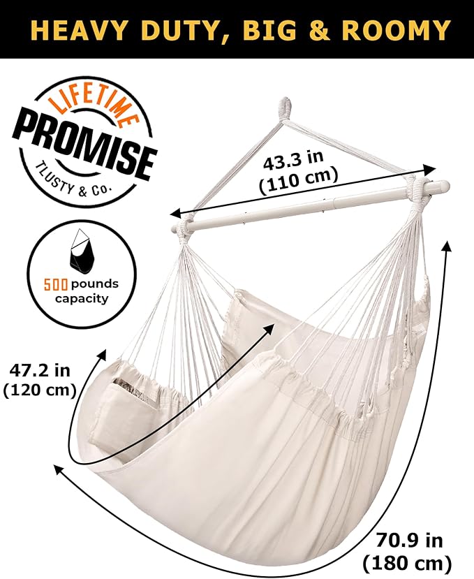 ADVOKAIR Hammock Chair Large 70.9"x47.2", 32% Bigger XXL Hanging Swing Chair with 500lbs Capacity, Heavy Duty Steel Spreader Bar, Extra Roomy Comfort for Adult Indoor Outdoor Bedroom Patio