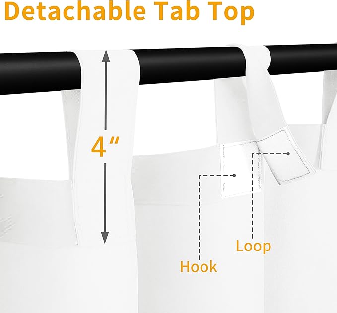 Easy-Going Outdoor Patio Curtains Detachable Tab Top Windproof Weatherproof Curtain for Cabana, Porch, Pergola and Gazebo, Tab Bottom Drape, 2 Panels, 110W x 84L inch, White