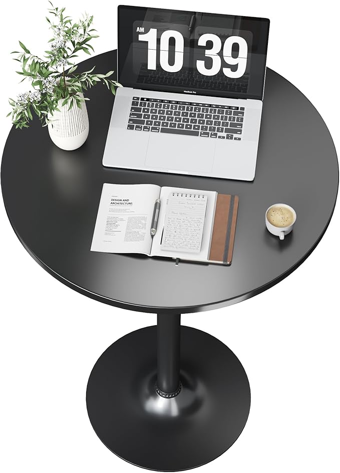Flamaker Round Bistro Pub Table Modern Style Metal Base MDF Top Cocktail Bar Table Counter Bar Height for Pub, Dining Room, Party (1, Full Black)