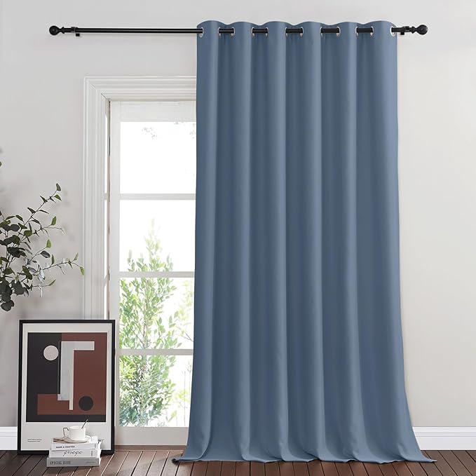NICETOWN Blackout Curtains & Drapes - Privacy Thermal Efficiency Backdrop Curtains for Bedroom Room Divider Living Room Patio Sliding Glass Door, Wide 80 x Long 144 inch, Stone Blue, 1 Panel