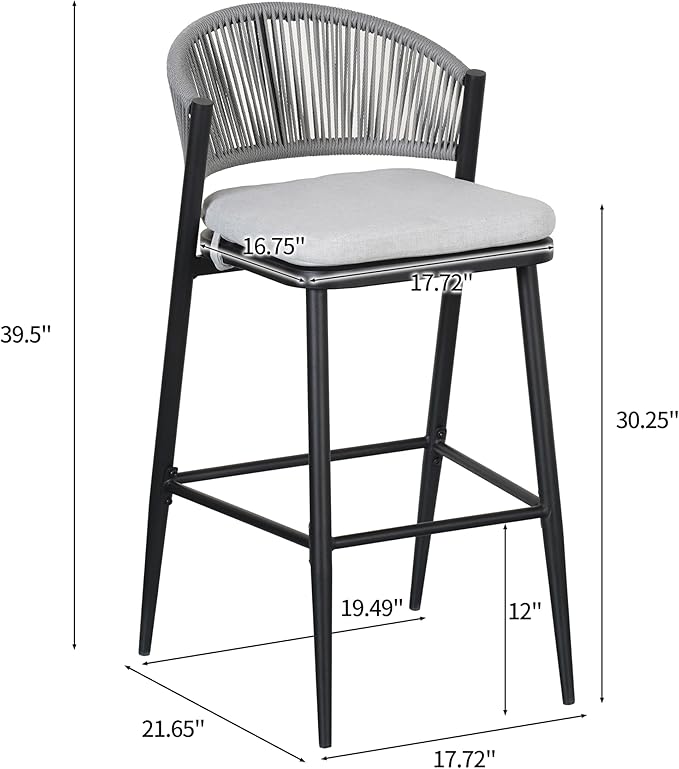 Christopher Knight Home Hearth 30.25" H Patio Barstools Set of 2, Woven Wicker Counter Stool, PE Rattan Scallop-Shaped Backrest Bar Chair, Metal Frame Barstool for Backyard Balcony Garden, Black