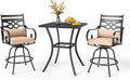 PHI VILLA 3 Pieces Patio Bar Set,Outdoor Bar Table and Chairs Set, Strong and Heavy Duty Outdoor Bar Set with Cushion and Pillow，2PCS Swivel Bar Stools with Square Bar Height Table