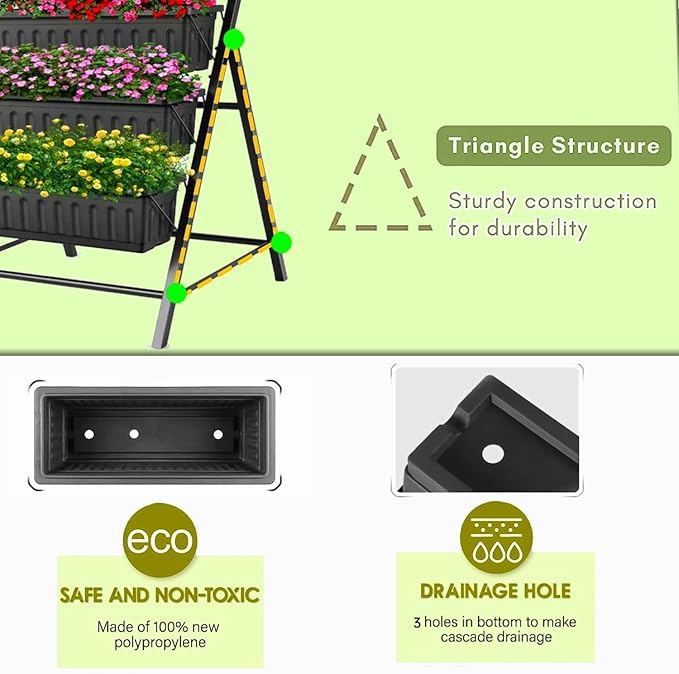 SEJOV 2 Pack Vertical Raised Garden Bed, 5 Tiers Elevated Planter Box for Herbs Vegetables Flowers, Graden Vertical Planter with Drainage System for Patio Balcony Garden Outdoor Indoor Plants, Black