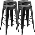 COSTWAY Bar Stools Set of 4, 30” Bar Height Metal Stools with Rubber Footpads & Handling Hole, X-Shaped Reinforced Design, Stackable Stools, for Kitchen, Dining Room, Pub (Black, 30‘’)