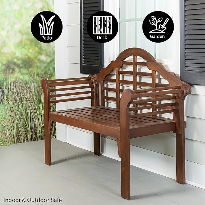 Plow & Hearth Weatherproof Lutyens Eucalyptus Wood Garden Bench | Foldable Patio Benches | Outdoor Furniture Seating for Porch Park Deck | Natural