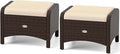 RELAX4LIFE Wicker Outdoor Ottomans for Patio - Set of 2 Rattan Footstools w/Removable Cushions, Multipurpose Outside Foot Rest, Side Table & Additional Seating for Porch Garden Backyard (Beige)