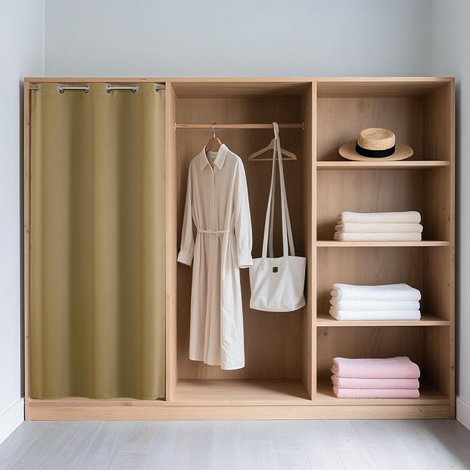 Joydeco Blackout Door Curtain for Doorway Privacy 78 Inches Long, Grommet Closet Curtain for Open Closet, Room Divider for Bedroom Living Room (Beige, 40Wx78L, 1 Panel)