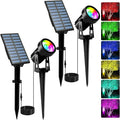 T-SUNUS RGB Solar Landscape Spotlights Christmas, Color Changing Spot Lights Outdoor IP65 Waterproof 9.8ft Cable, Separated Panel Light for Flag Tree Yard Garden Driveway Walkway Pond Halloween 2 Pack