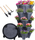 GameXcel Vertical Planter 5 Tier Stackable Planters Garden Planters Strawberry Herb Flower and Vegetable Planter Indoor Outdoor Gardening Pots with Removable Wheels and Tools - Dark Gray