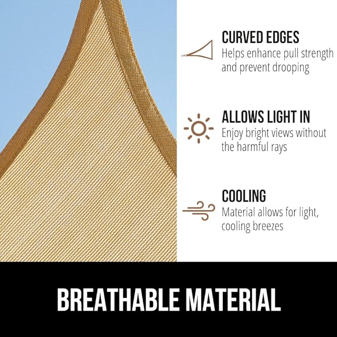 GORILLA GRIP Heavy Duty Sun Shade, UV Protection Fade Tear and Rust Resistant Rectangle Sunshade Canopy, Curved Edges Blocks Sunlight, Breathable Sail, Outdoor Patio, Lawn Garden 10x13 FT Sand