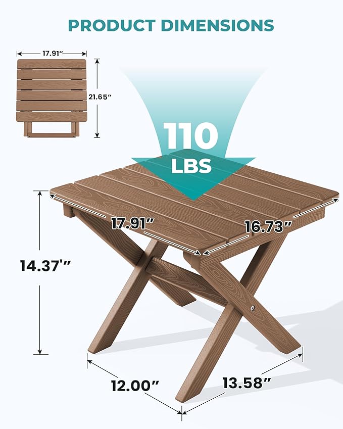 SERWALL Folding Outdoor Side Table Set of 6, Adirondack End Table, Brown