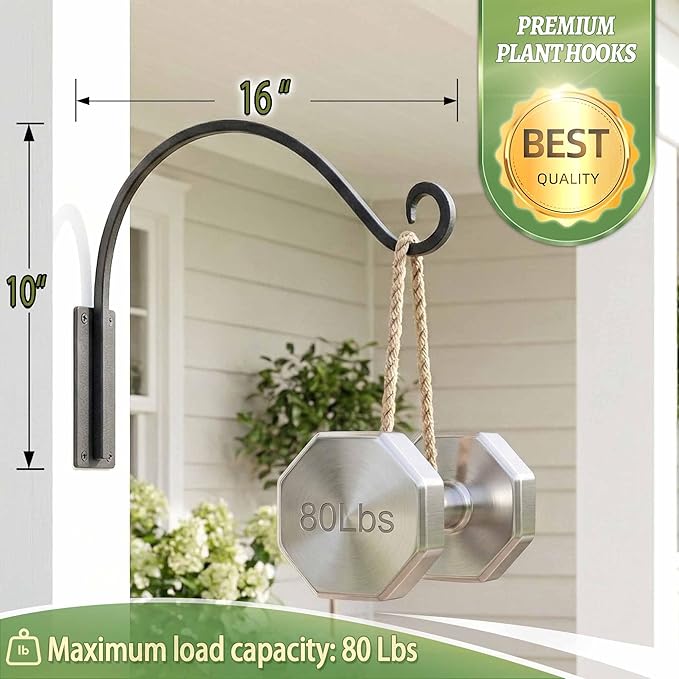 Qiang Ni Heavy-Duty Plant Hanger - 16 Inch 80lb Metal Wall Mount Plant Bracket for Indoor Outdoor Hanging Bird Feeders, Flower Baskets, Lanterns