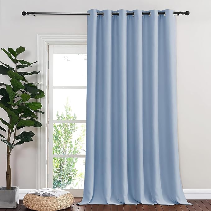 NICETOWN Room Divider Curtain 132 Inches Long, Wide Blackout Sliding Door Curtain for Bedroom, Room Darkening Privacy Window Curtain for Patio Door (1 Panel Set, Vintage Blue, 80 x 132 Inch)
