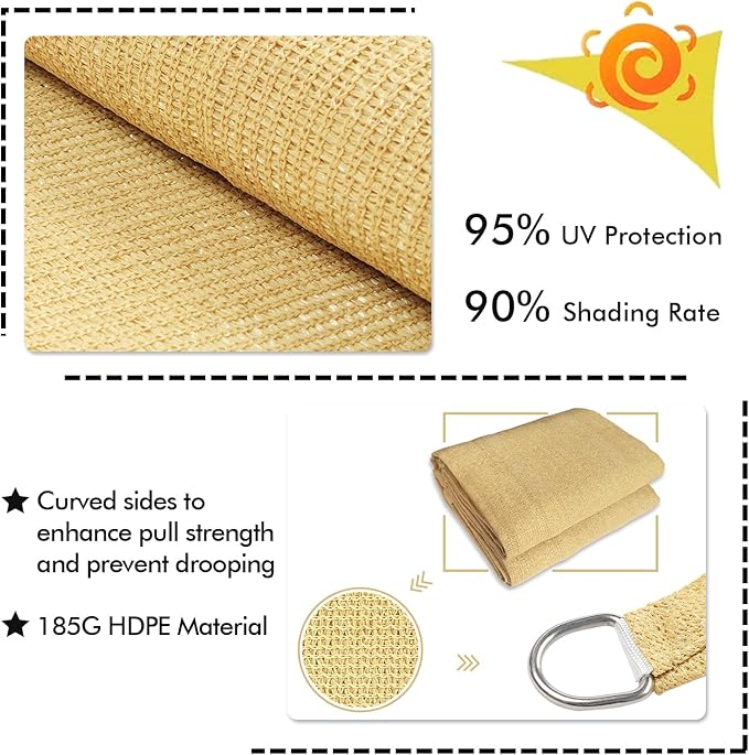 KANAGAWA 6'X10' Sand Custom Size Sun Shade Sail Rectangle UV Block Canopy Cover for Patio Backyard Lawn Garden Outdoor (Customized Available)