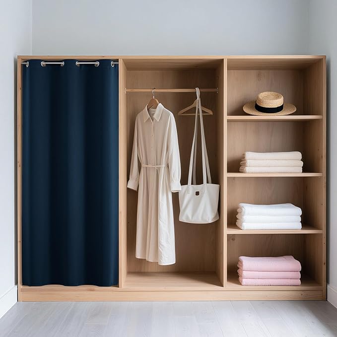 Joydeco Blackout Door Curtain for Doorway Privacy 80 Inches Long, Grommet Closet Curtain for Open Closet, Room Divider for Bedroom Living Room (Navy Blue, 32Wx80L, 1 Panel)