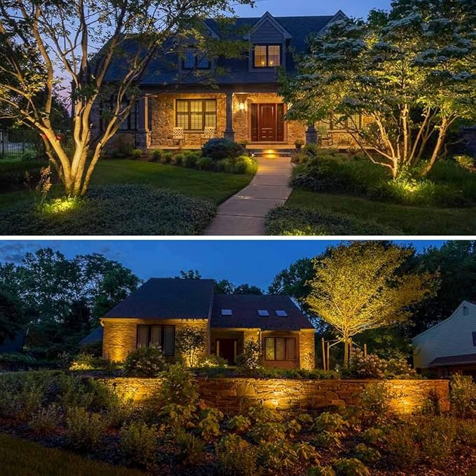 ZUCKEO 10W Low Voltage Landscape Lights LED Landscape Lighting with Connectors 12V Waterproof Outdoor Landscape Spotlights Floor Yard Lawn Best Garden Lights 1000LM Warm White (10Pack with Connector)