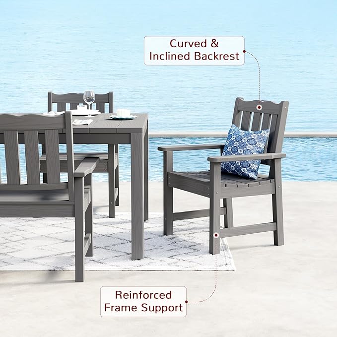 Stoog All-Weather Patio Dining Sets, 5 Pieces Outdoor HIPS Dining Table with Aluminum Frame, Patio Dining Table and 4 Chairs, Low Maintenance, Grey