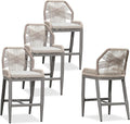 PURPLE LEAF Patio Bar Stool Counter Height Set of 4 Outdoor Rattan Chairs with Back Modern Aluminum Woven Barstools for Garden Indoor Kitchen Light Gray